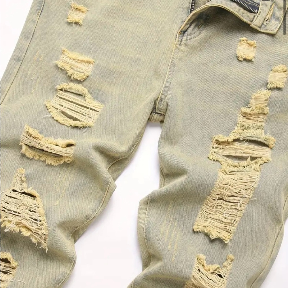 Tan Relaxed Fit Distressed Jeans